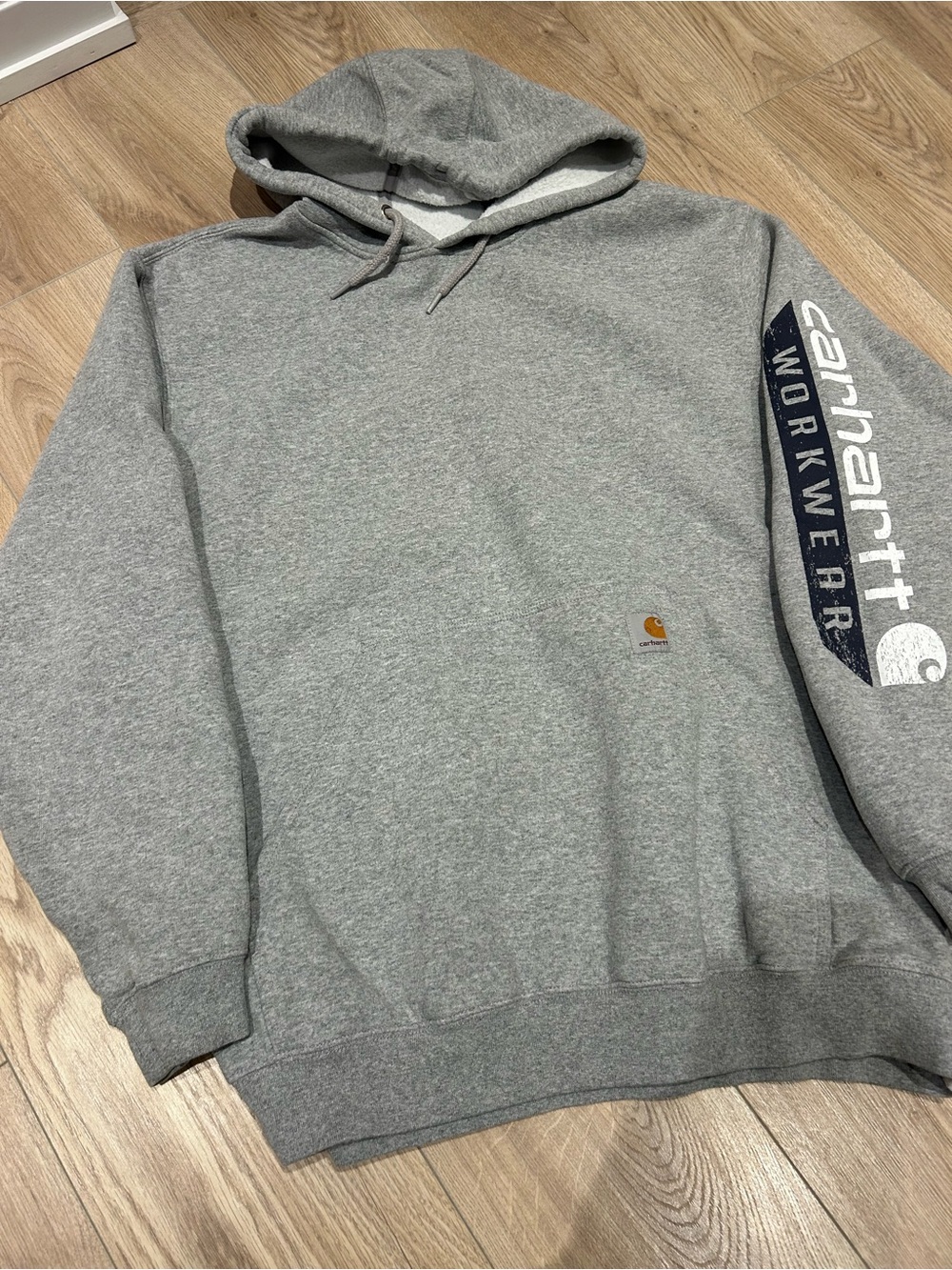 Carhartt Gray Logo Sleeve Hooded Sweatshirt